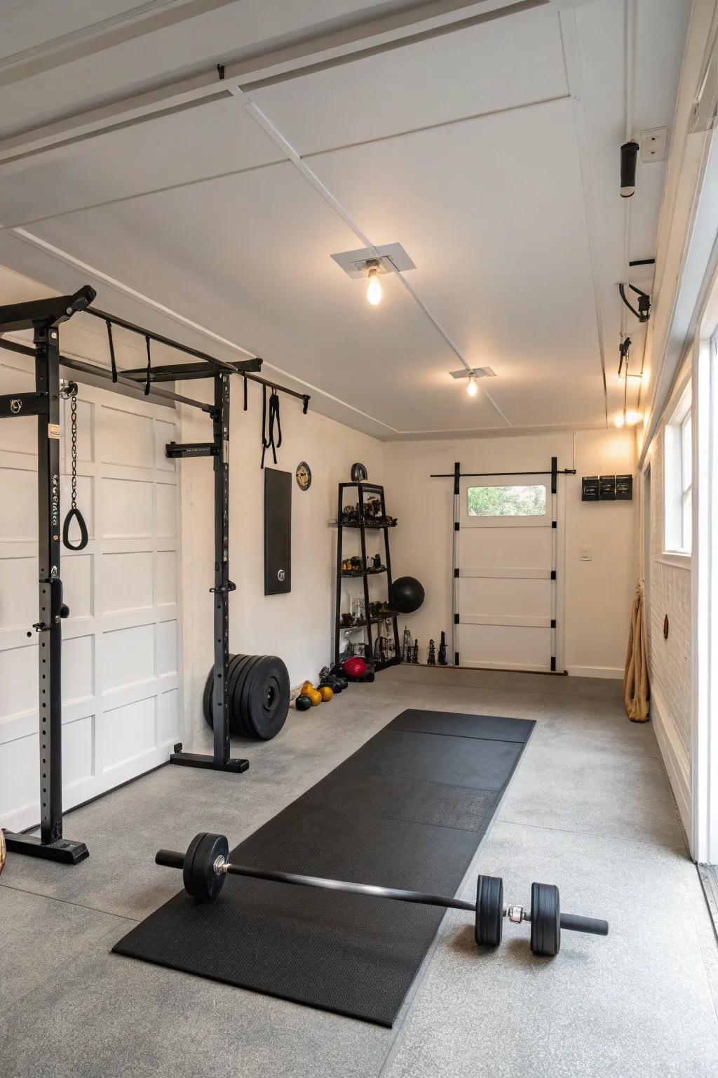 White walls create a bright, open workout environment.