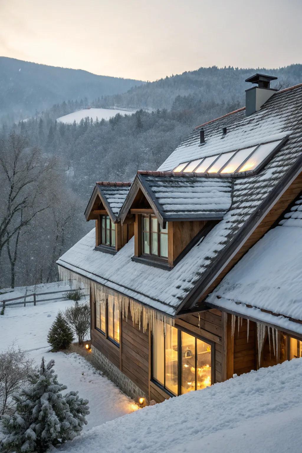 Distinctive roofing styles enhancing mountain home aesthetics.