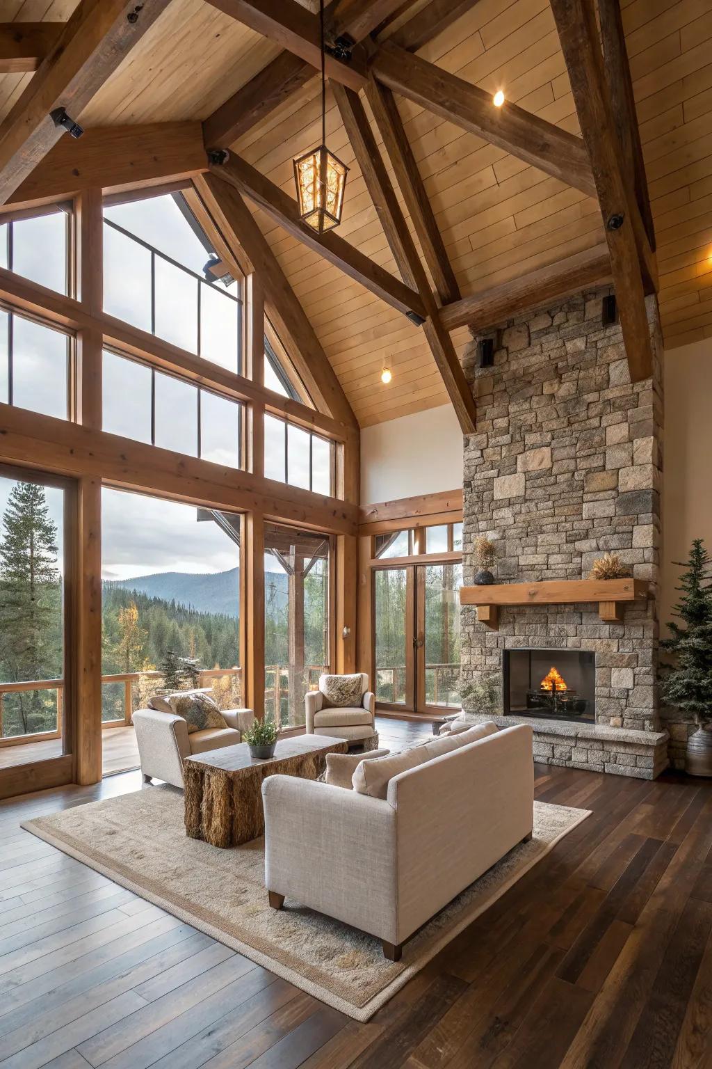 Stylish mountain home blending modern and rustic elements.