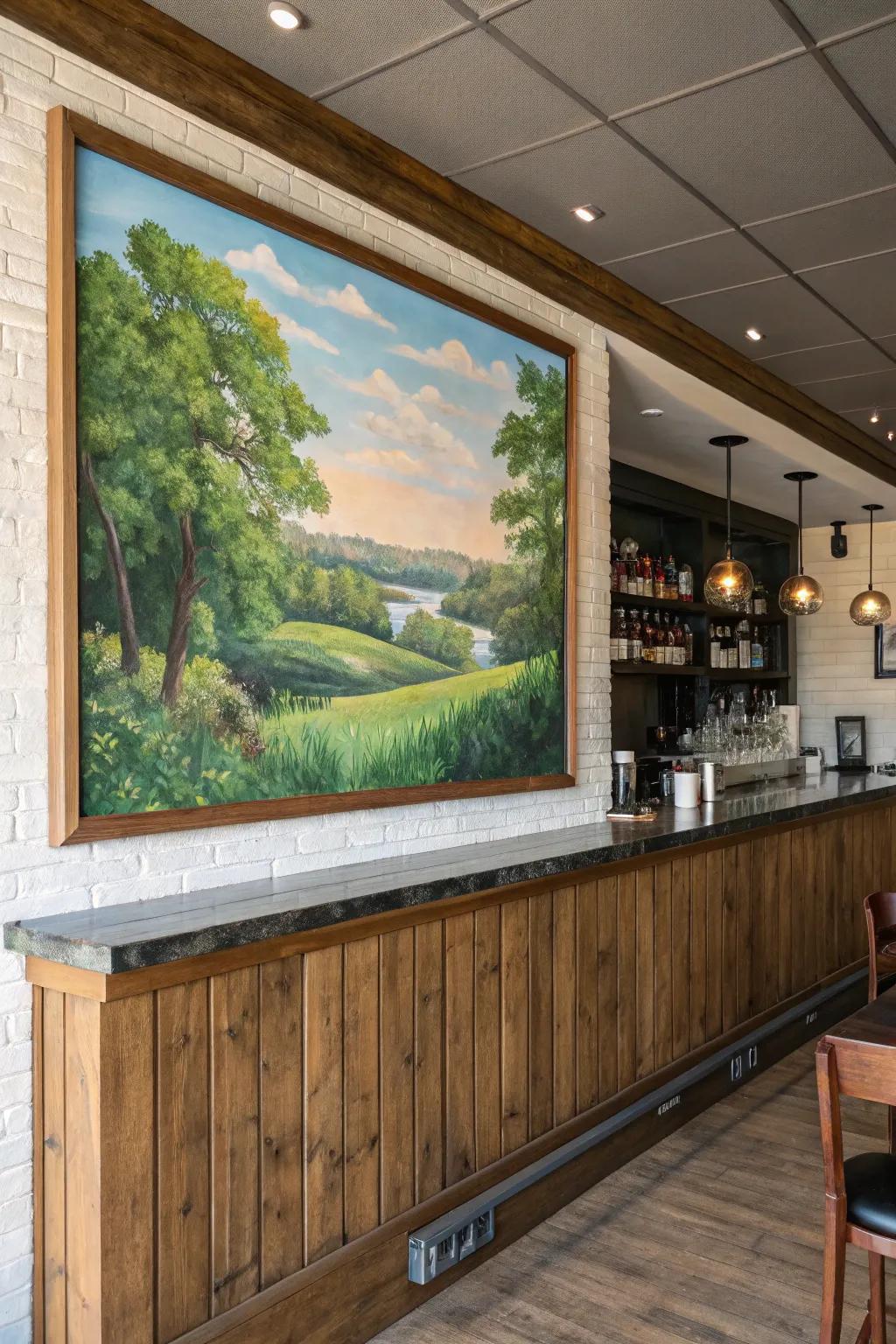 Nature-themed art brings calm and balance to your bar.