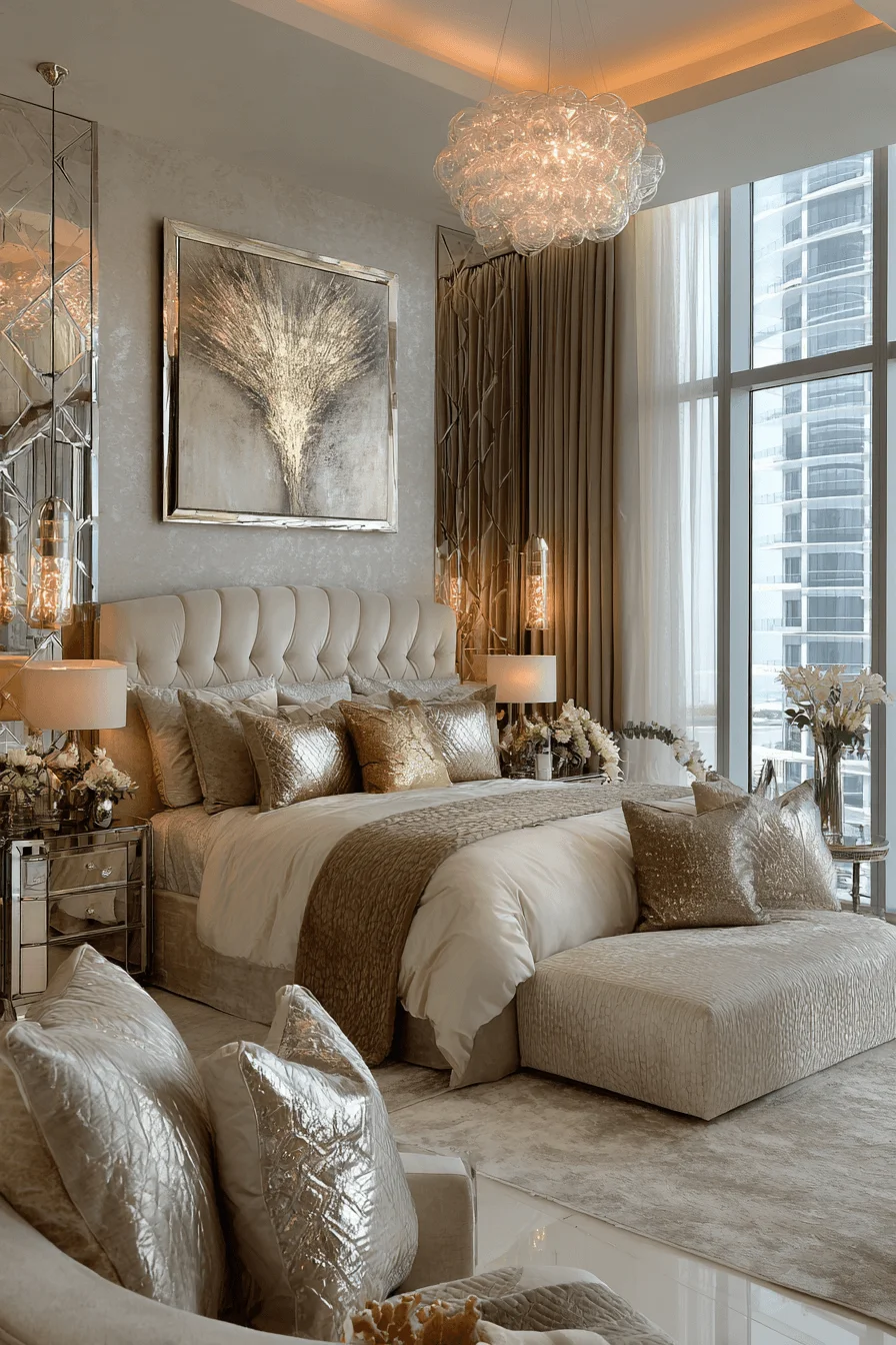 Glamorous Bedroom with Metallic Accents