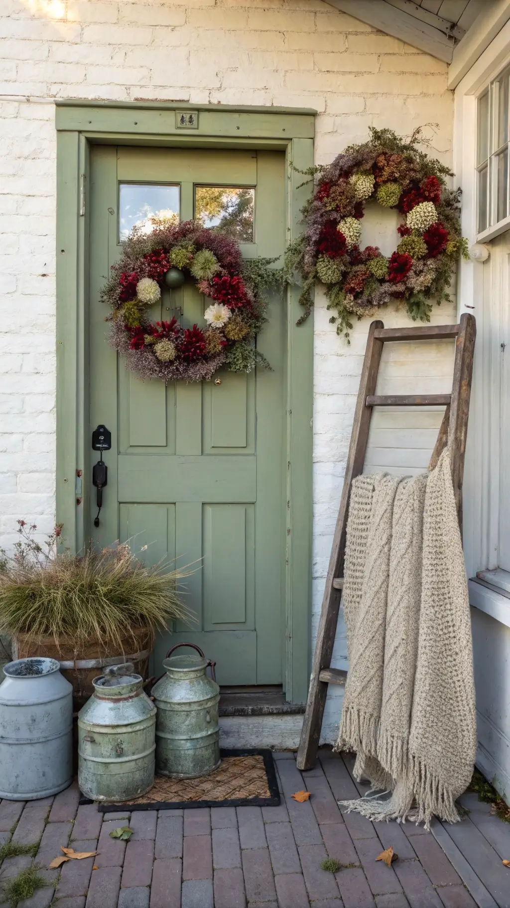 Fall wreath with ribbons and pumpkins