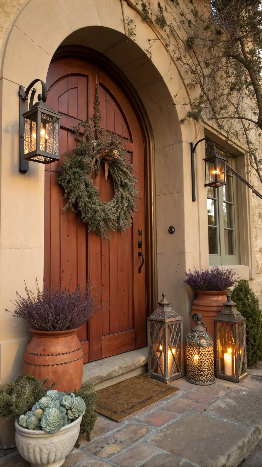 Fall door decor featuring layered textures and warm colors