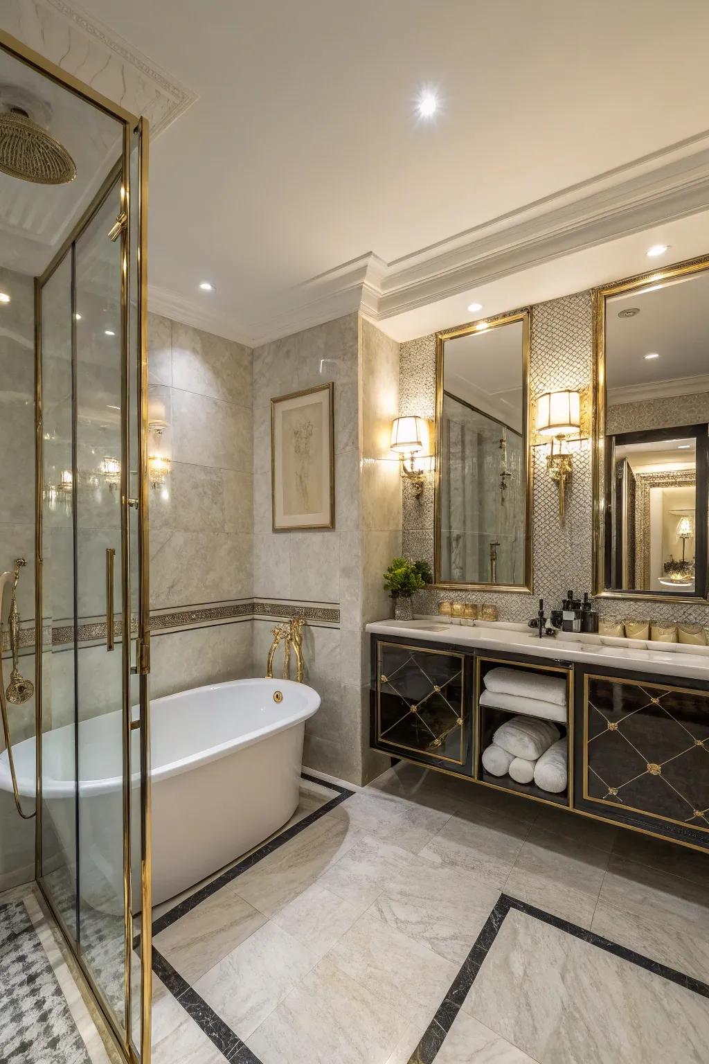 Mirrored panels in a small bathroom, maximizing space and light.