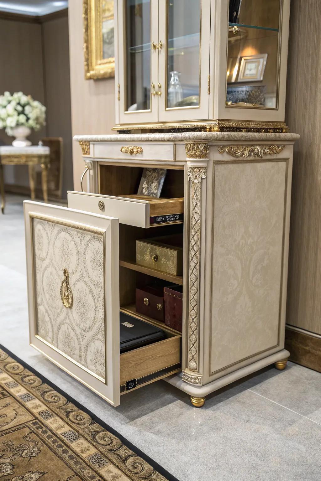 Elegant furniture featuring a hidden compartment.