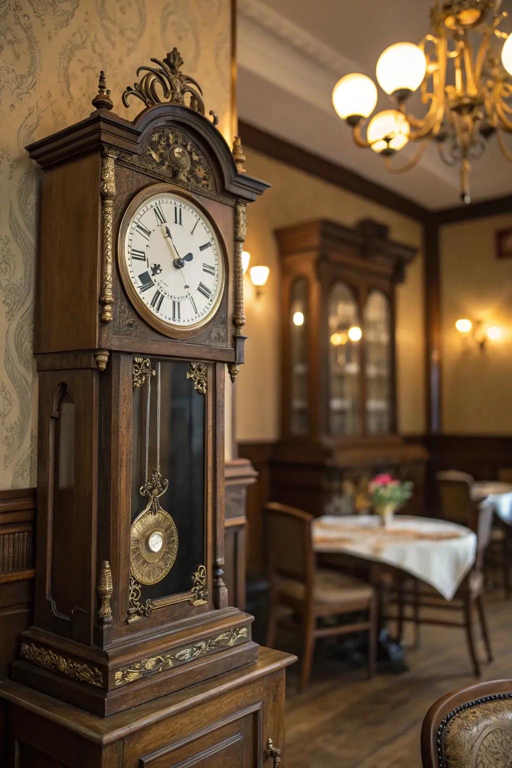 A vintage clock hiding valuables inside.