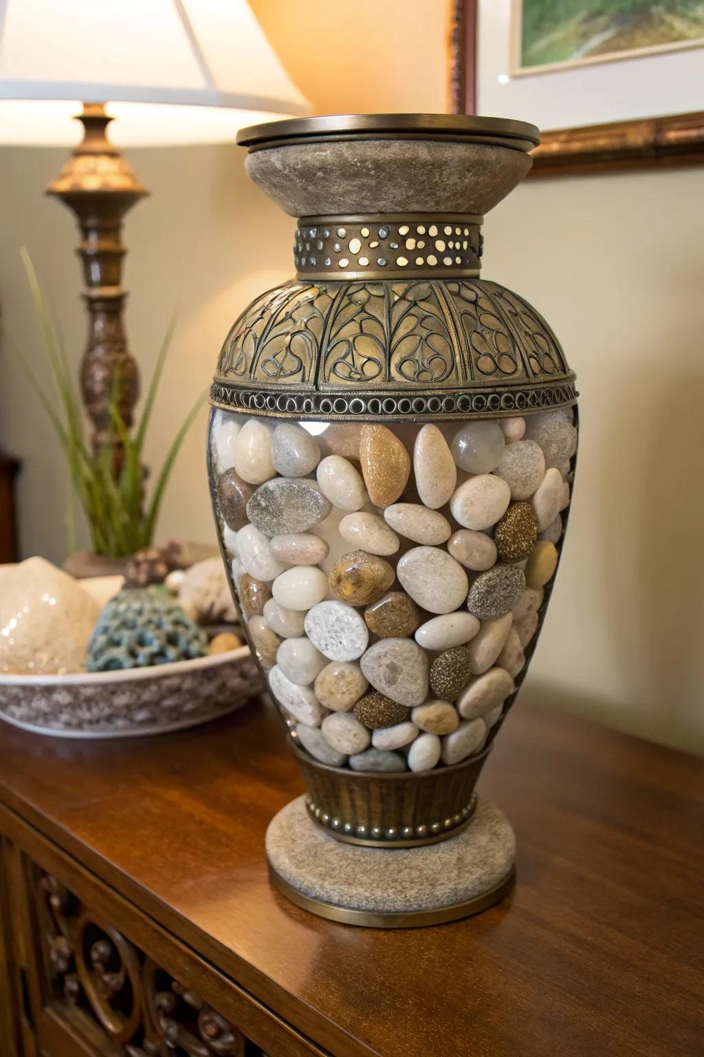 A decorative vase concealing valuables inside.