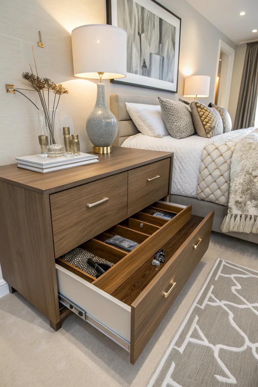 A drawer with a secret false bottom compartment.