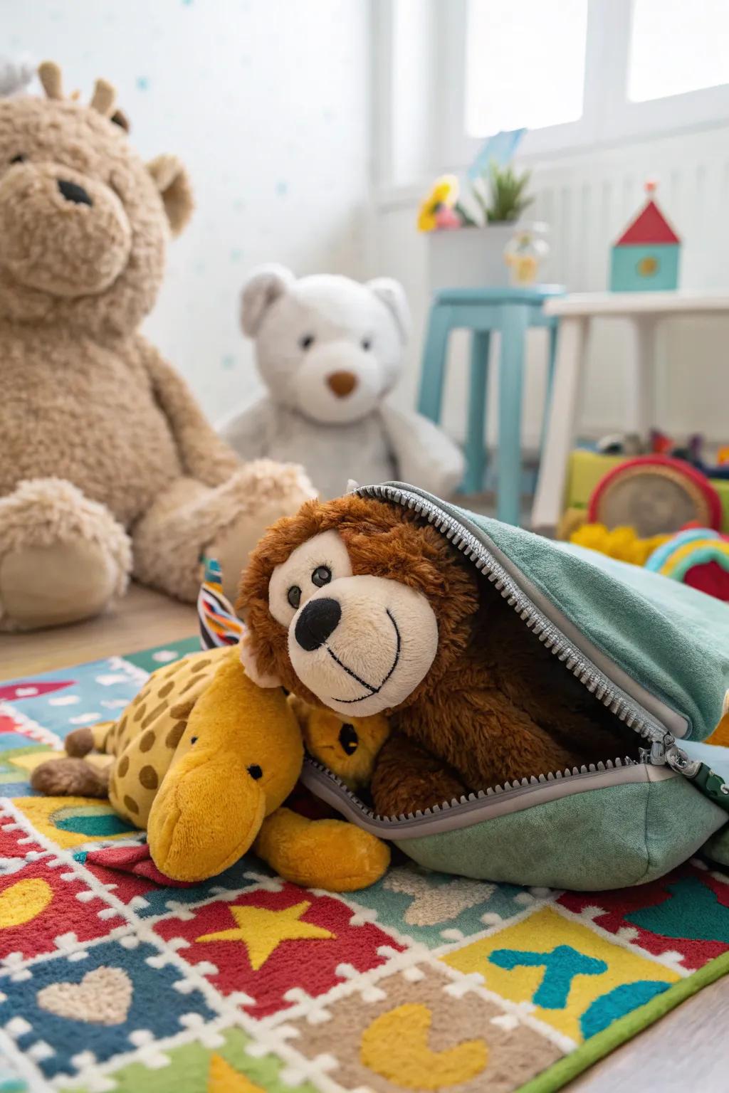 A stuffed animal with a secret zipper pocket.