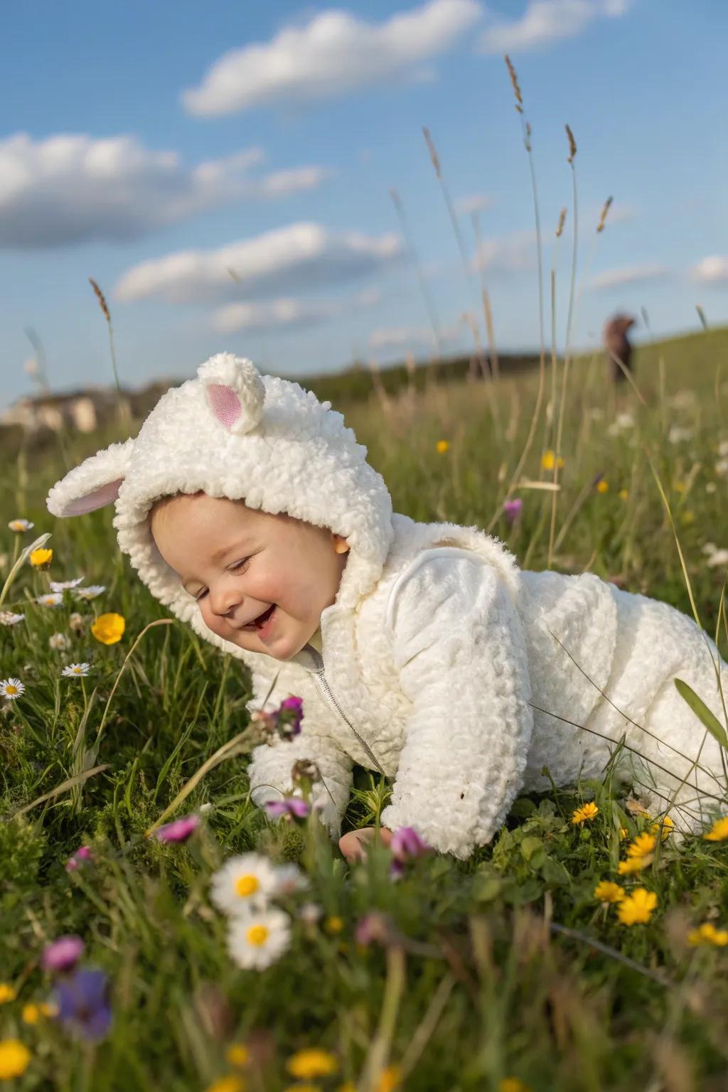 A soft lamb costume ideal for a serene Halloween evening.