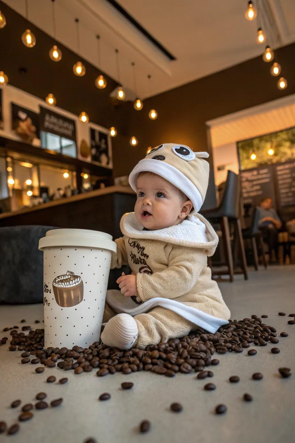 A cozy coffee cup costume perfect for caffeine-loving parents.