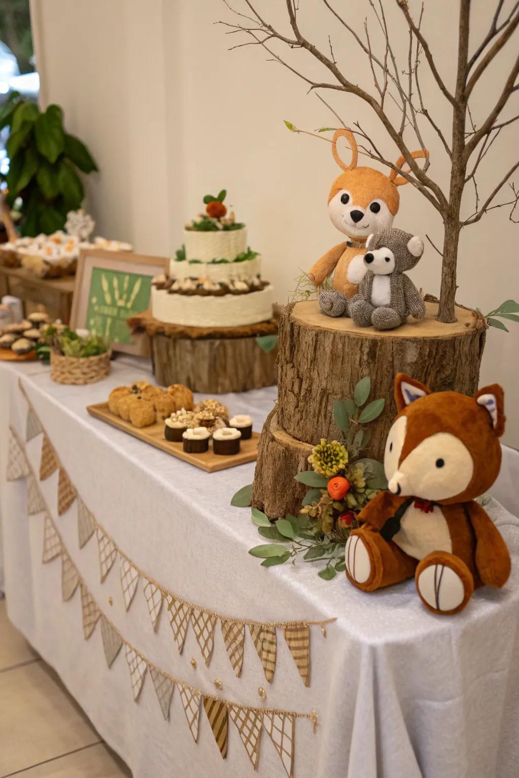 Playful woodland animal decorations.
