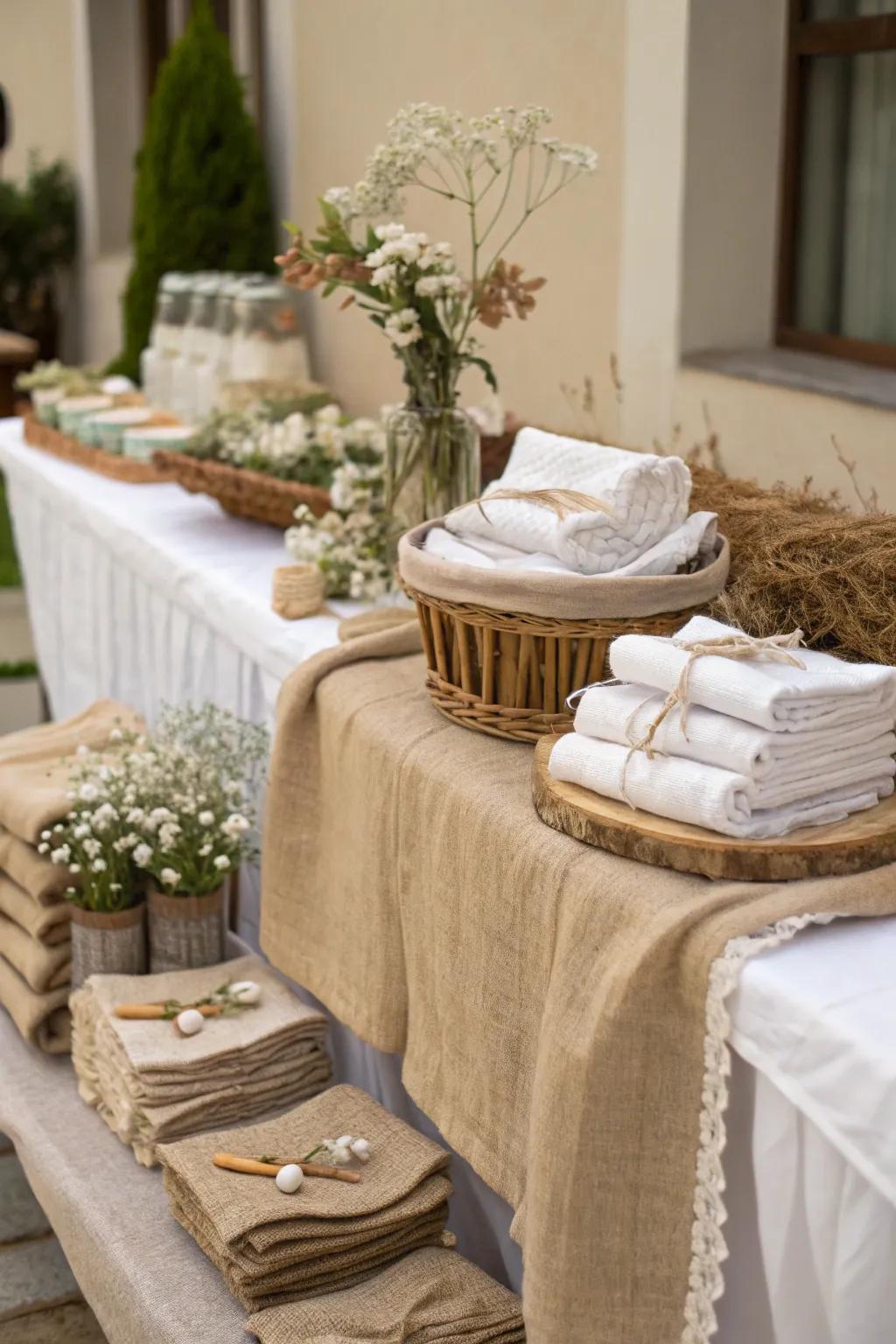 Natural fabrics bring rustic charm and texture.