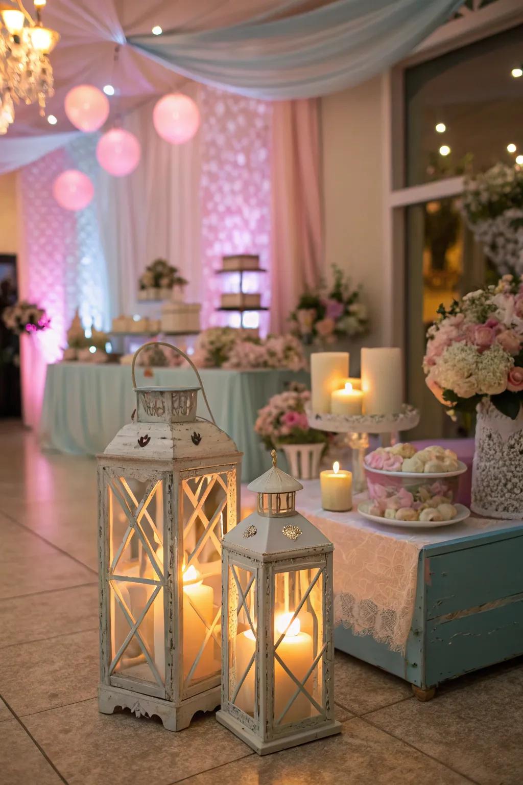 Lanterns provide warm, romantic lighting.