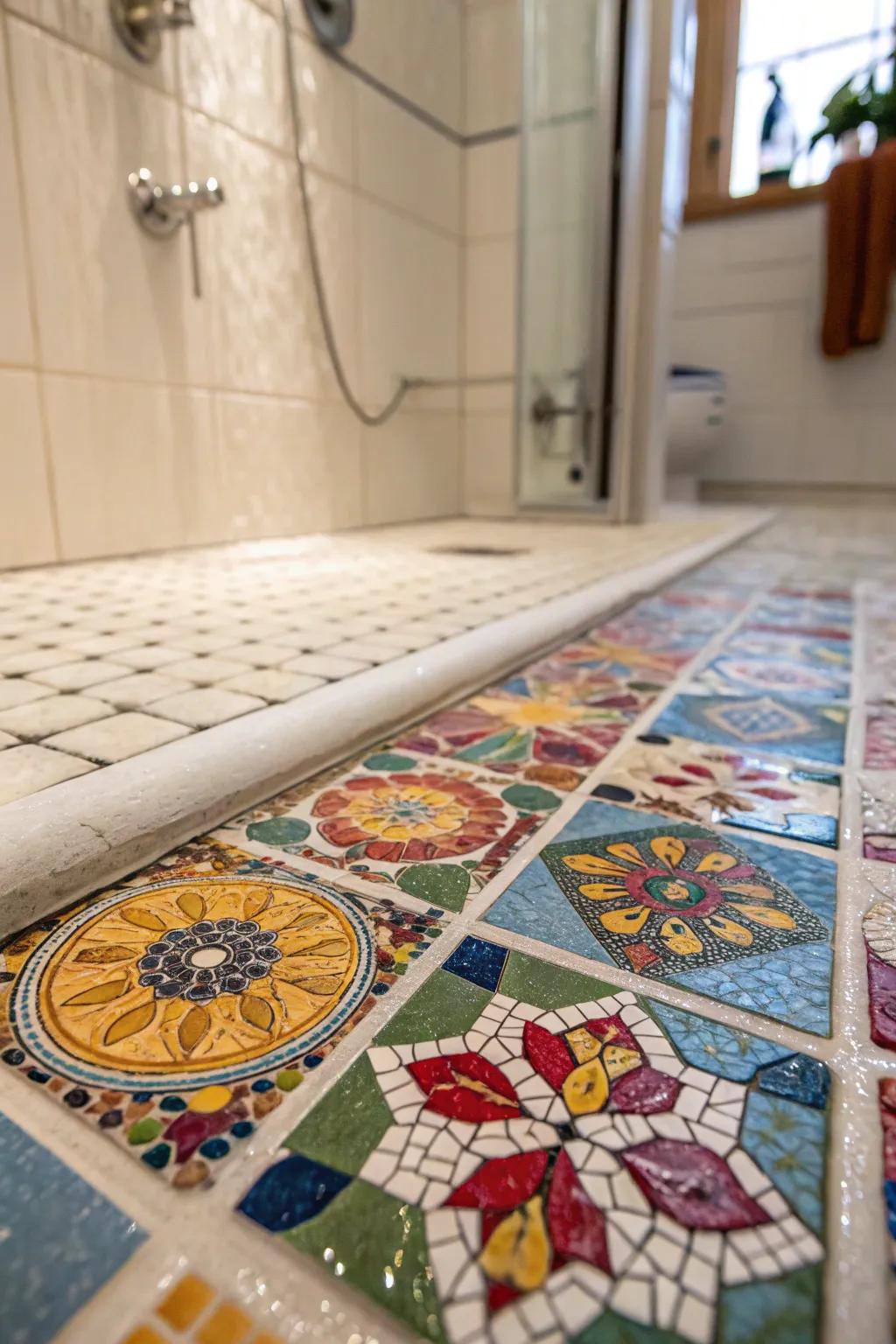 Artistic mosaic tiles bring creativity and charm to your shower.