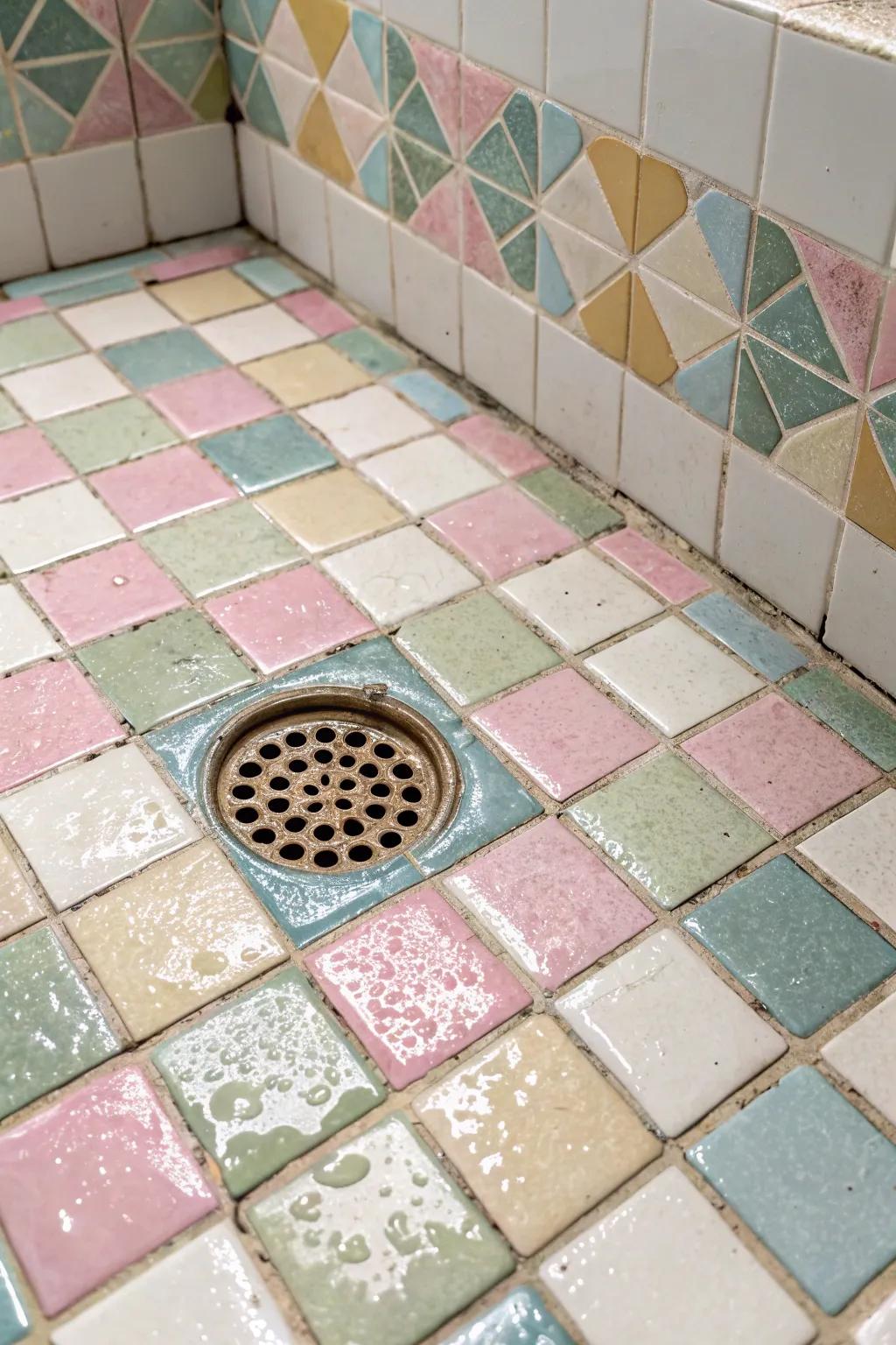 Retro-inspired tiles add nostalgic elegance to your shower.