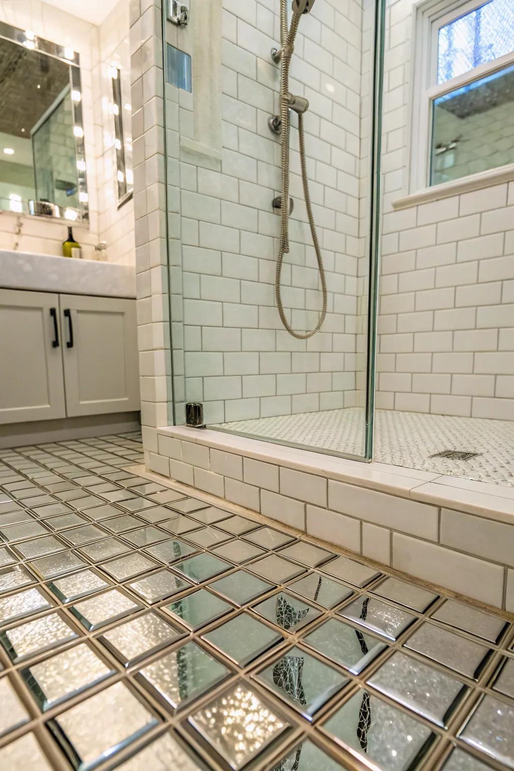 Glass tiles brighten and expand the feel of your shower space.