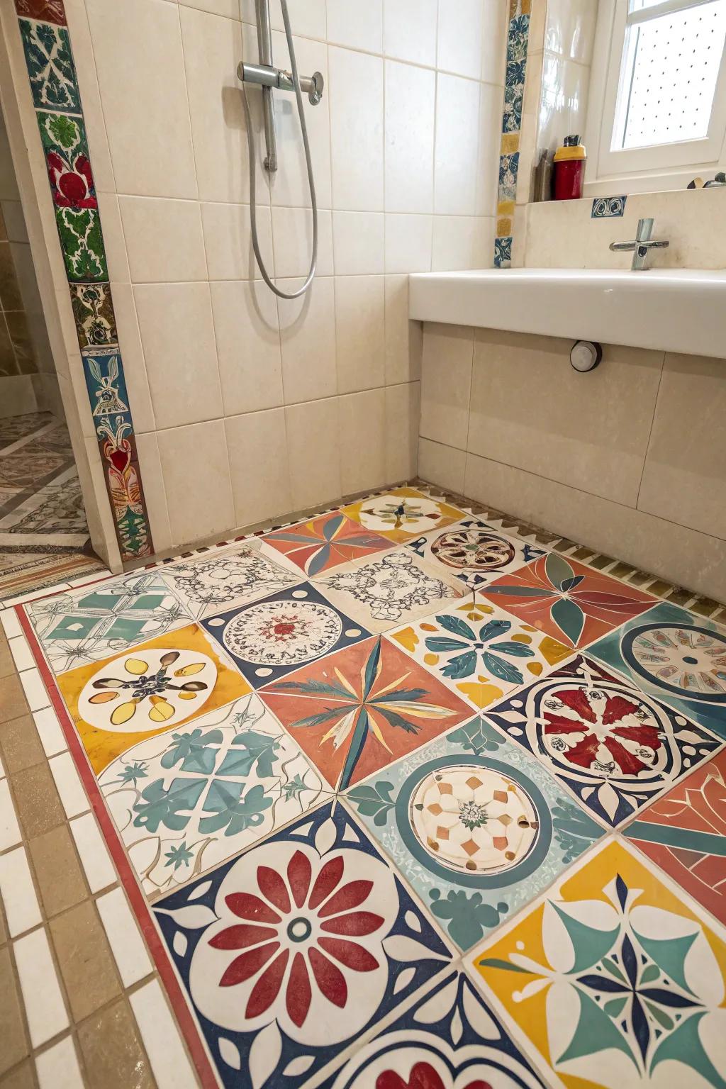 Bold tile patterns energize and enliven your shower space.