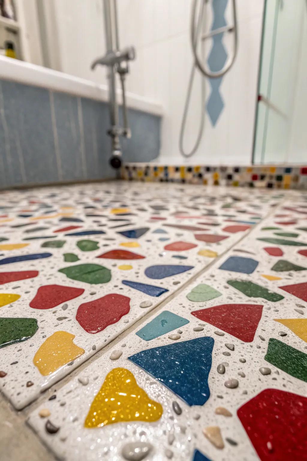 Terrazzo tiles add colorful texture and whimsy to your shower floor.