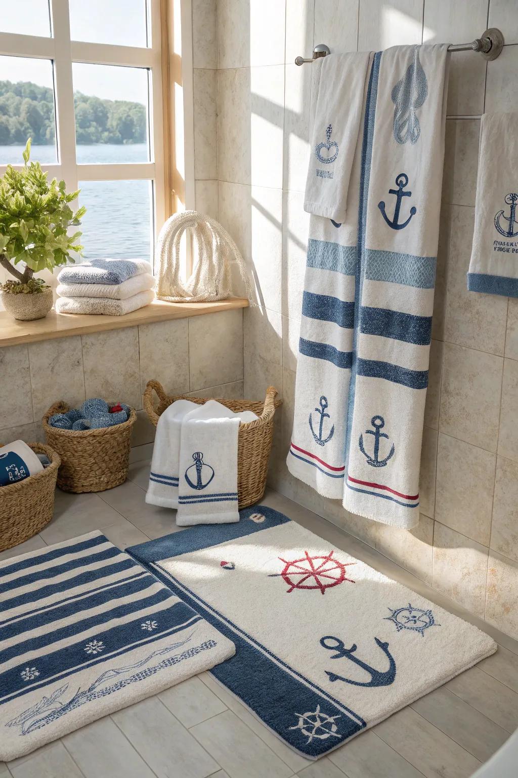 Textured linens evoke the feel of sand and sea waves.