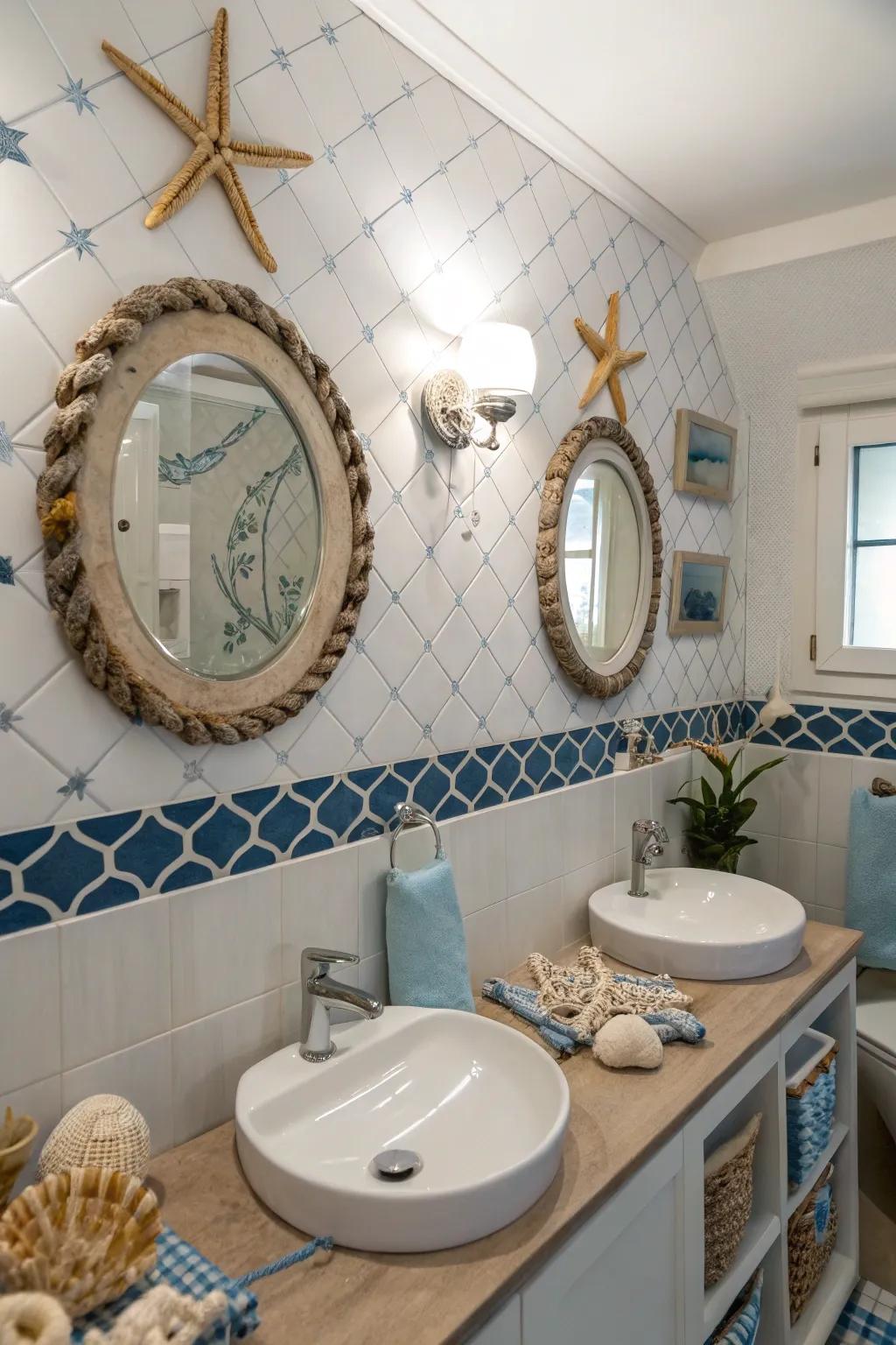 Nautical mirrors blend practicality with coastal charm.