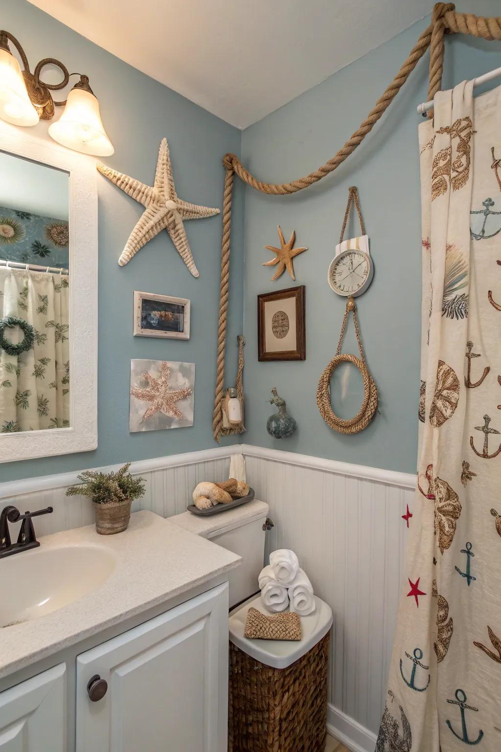 Seashells and starfish add a personal coastal touch.
