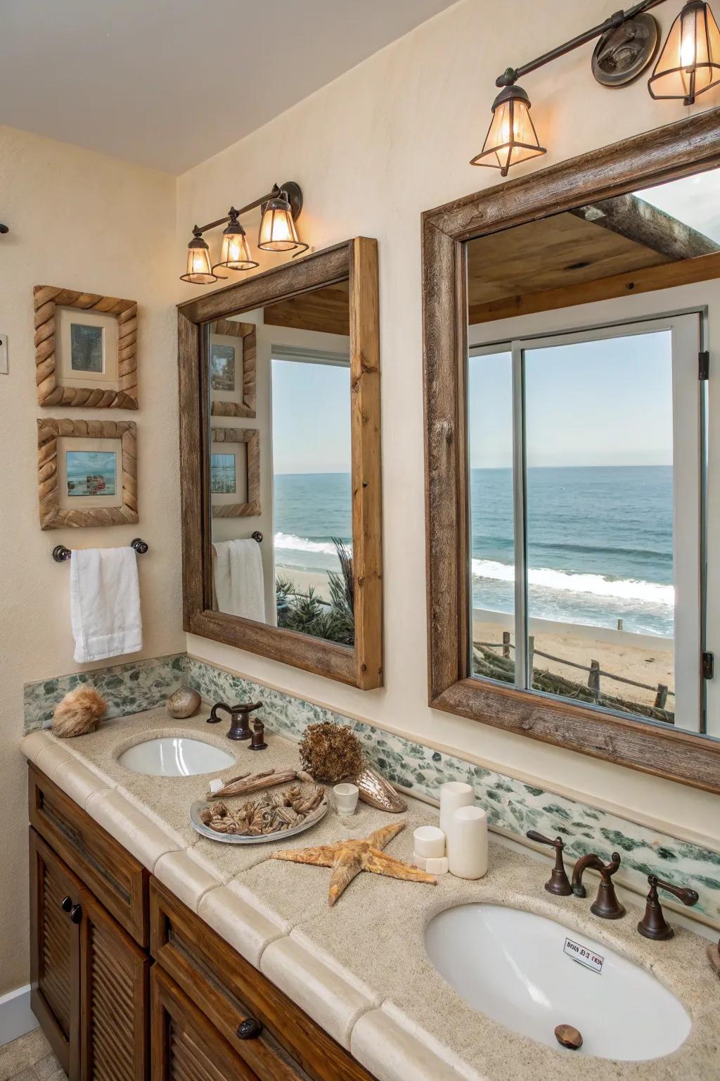 Mirrors reflecting outdoor views bring nature inside.