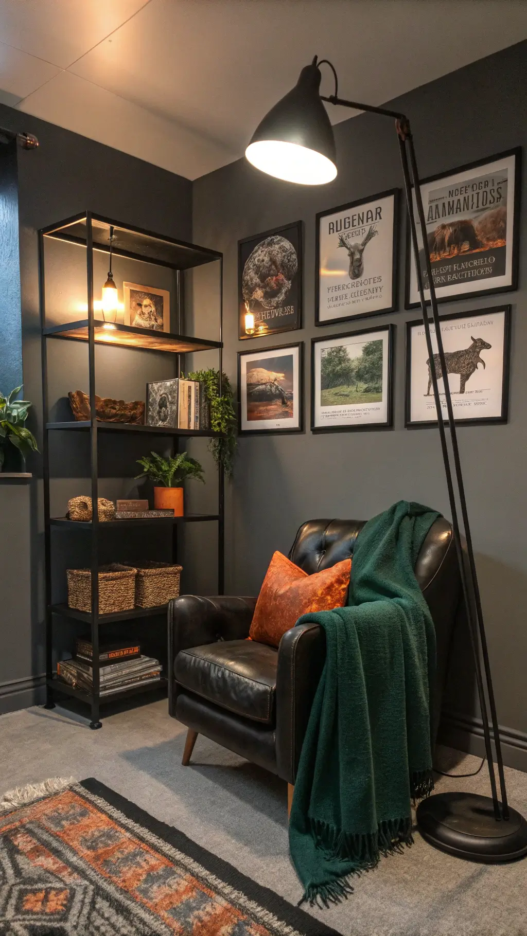 Cozy studio with warm lighting, animal figurines, and nature photography