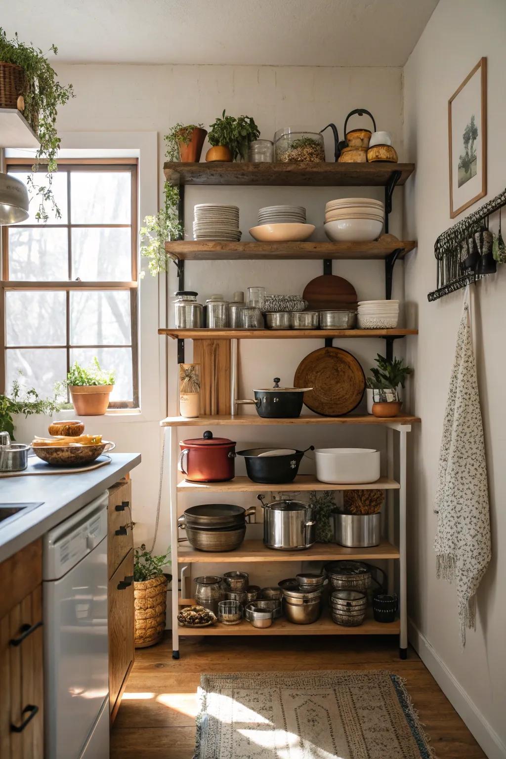 Small kitchen with stylish open shelves creating an airy feel
