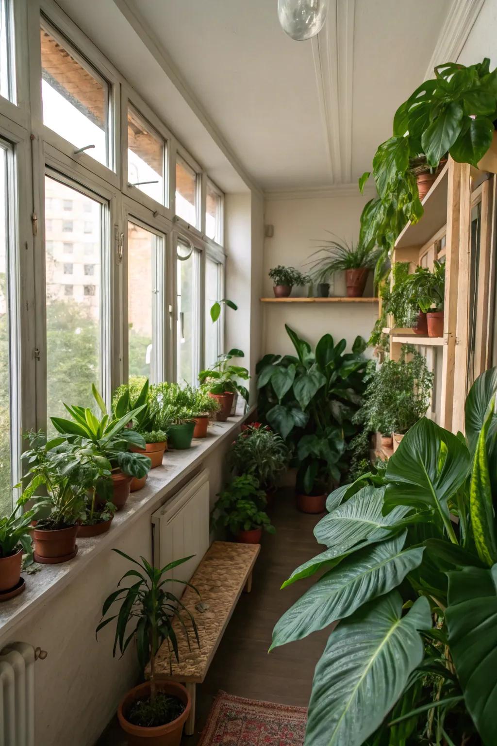 Lush indoor plants enhancing a small interior space