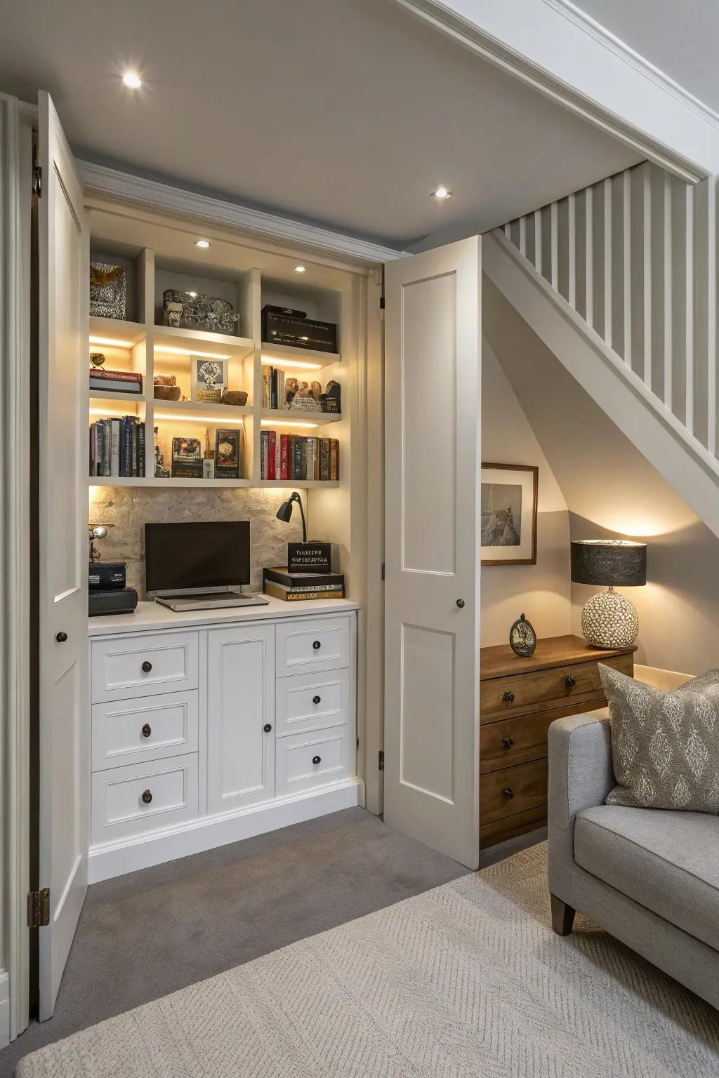 Cleverly integrated hidden storage compartments in a small home