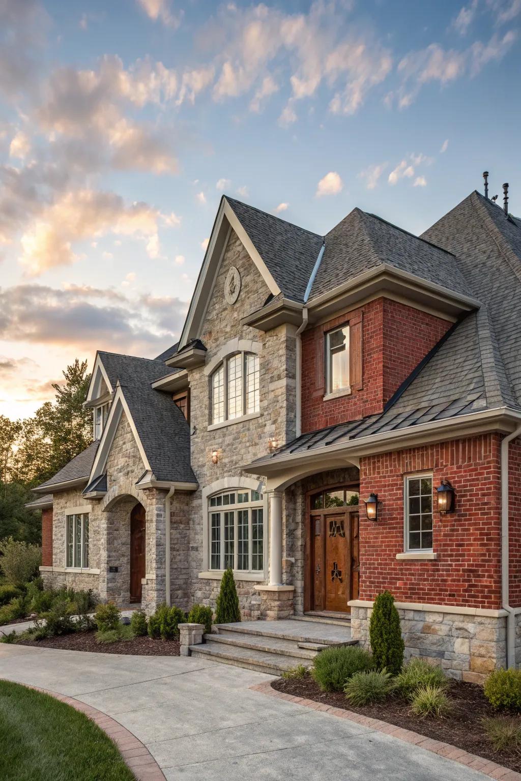 Classic brick and stone exterior exuding timeless elegance.