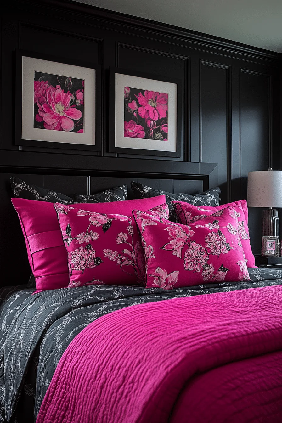 Vibrant Pink and Black Bedroom