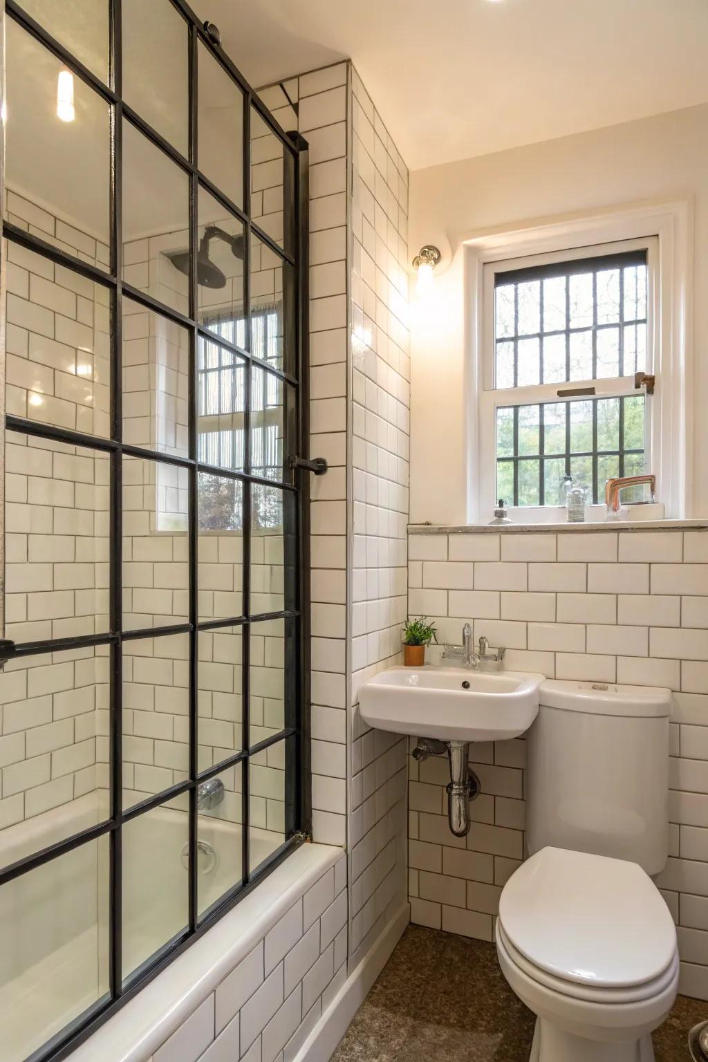 Grid-style glass panels offer a modern farmhouse vibe.