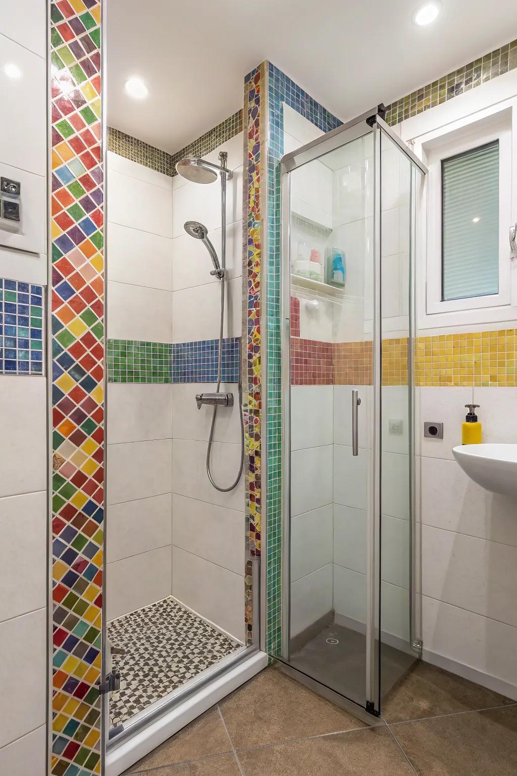 Creative tile patterns add personality and charm to small shower areas.