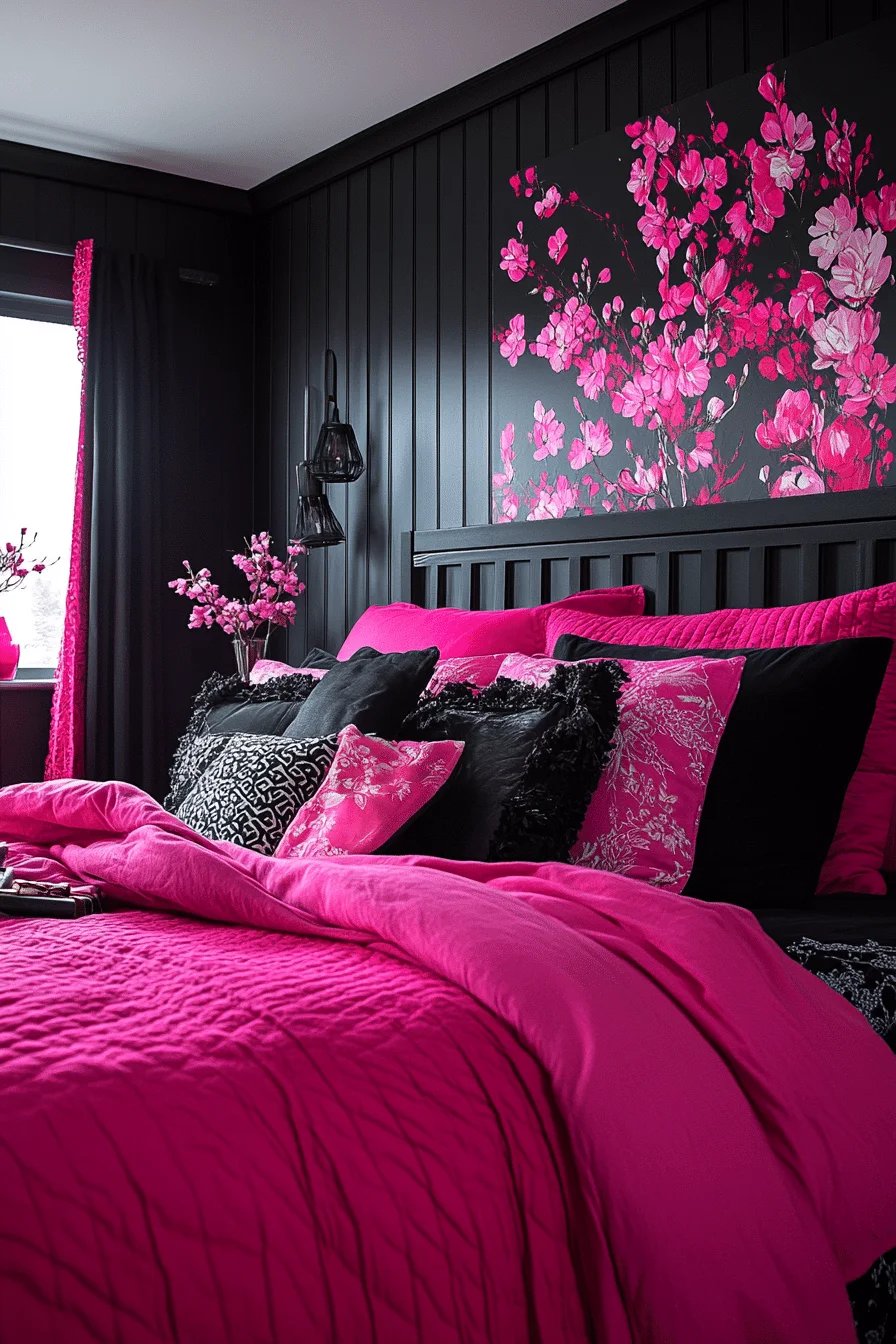 High Contrast Pink and Black Bedroom
