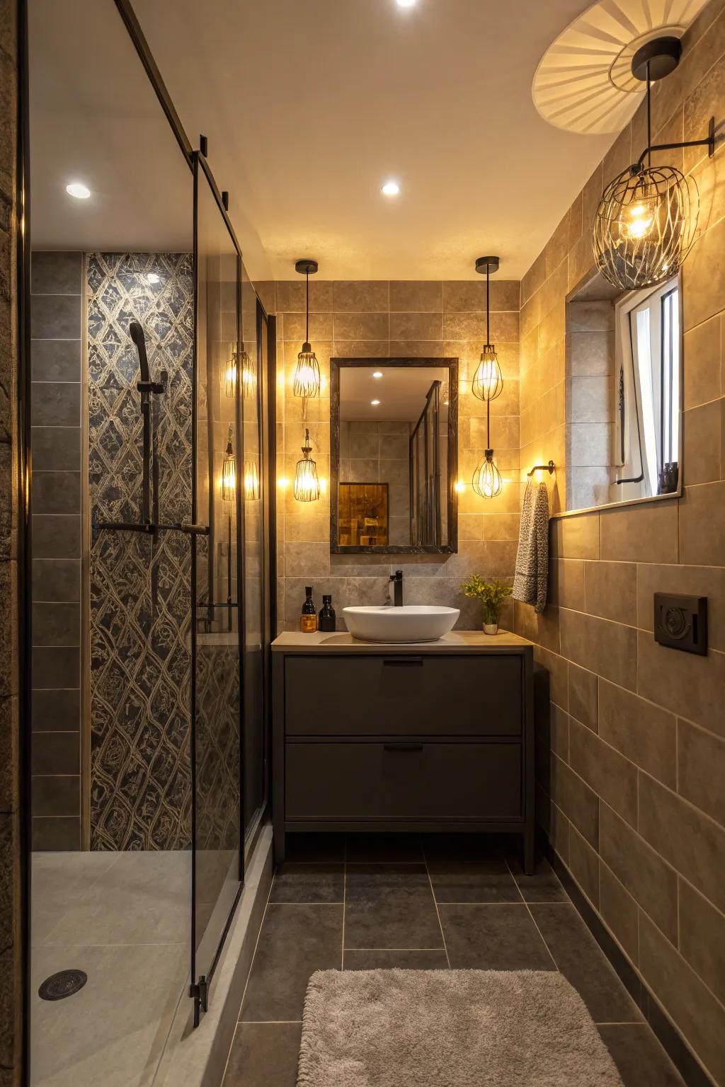 Accent lighting transforms the mood and functionality of a small bathroom.