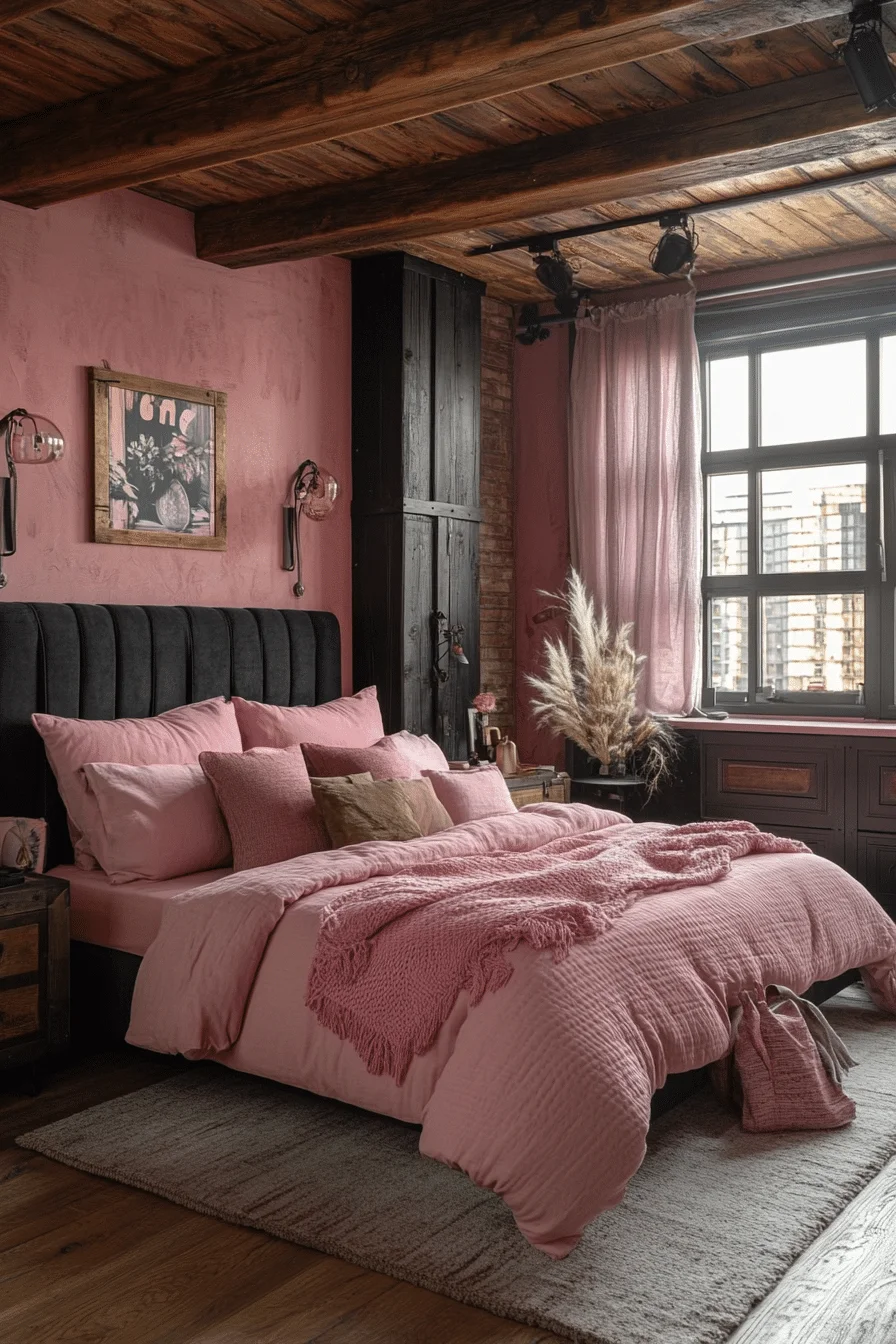 Urban Loft Pink and Black Bedroom