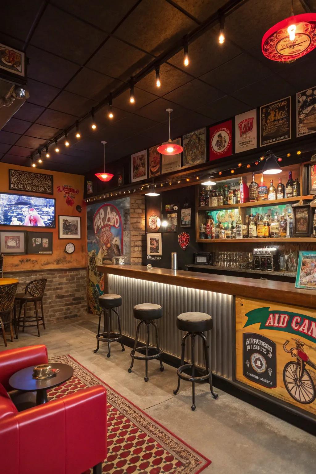 Express your personality with an eclectic bar design.