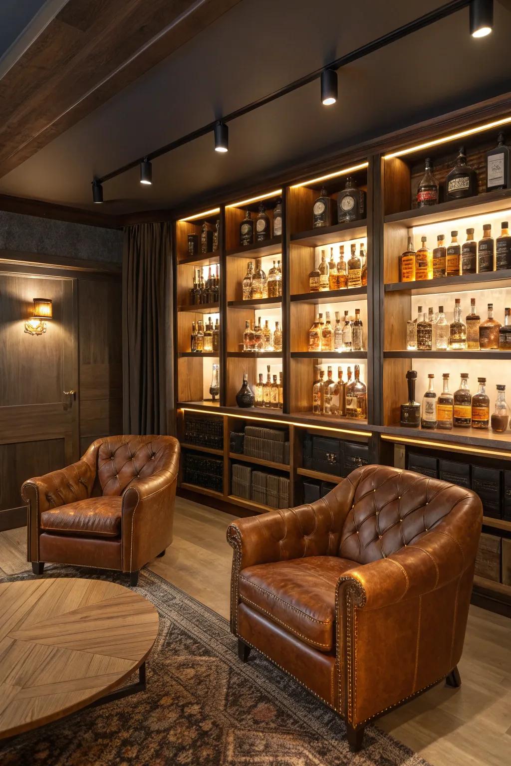 Savor refinement in a dedicated whiskey library.