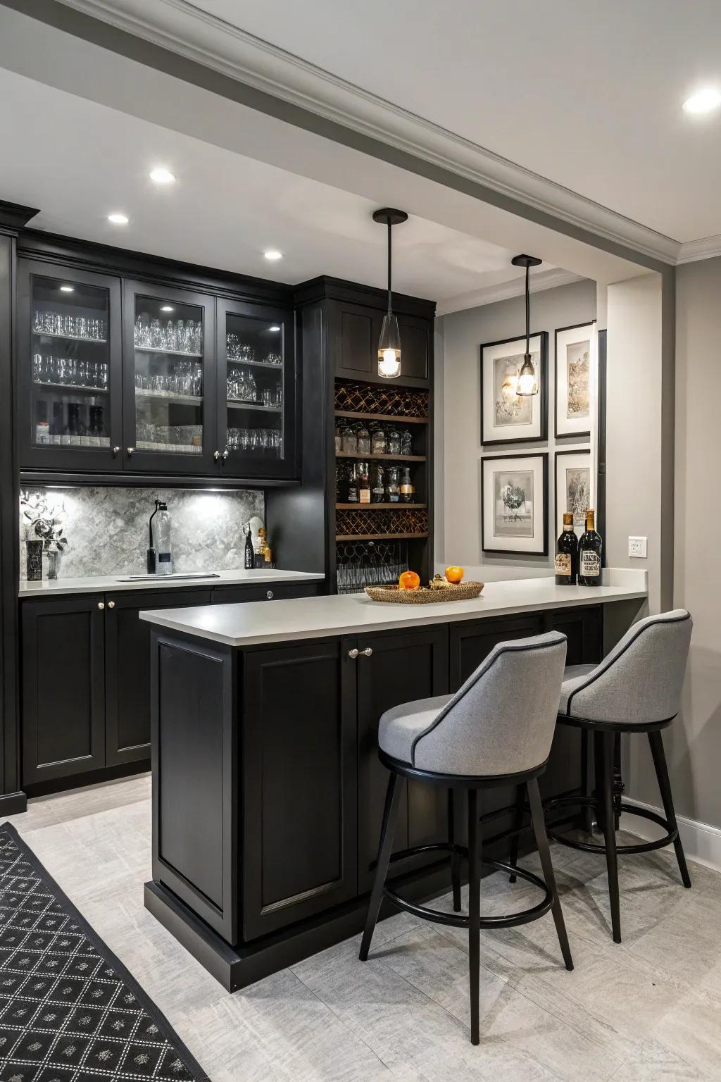 Achieve sleek elegance with a minimalist modern bar.