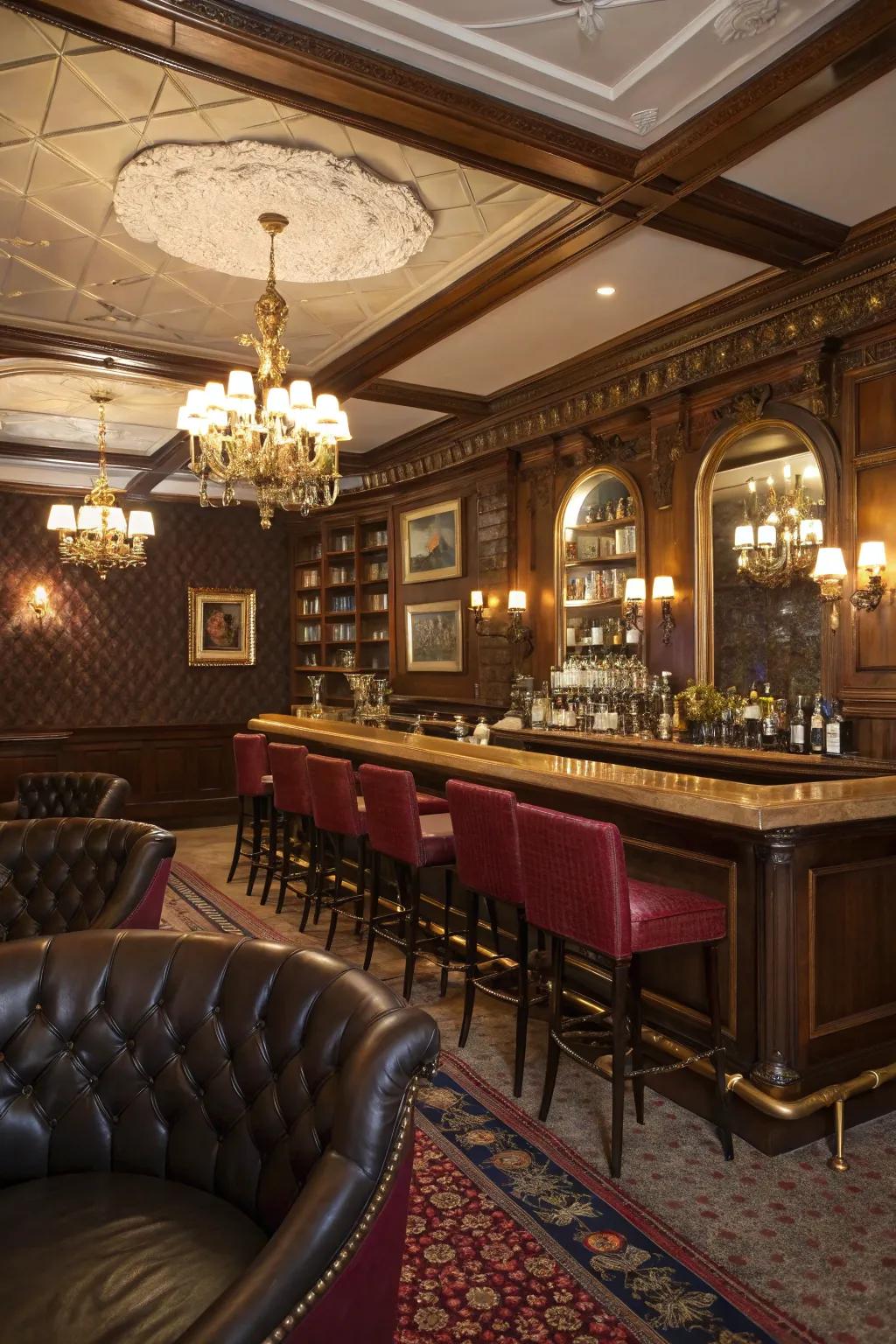 Add classic Hollywood charm with a vintage glamour bar.