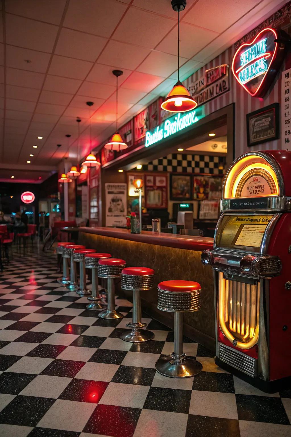 Relive nostalgia with a retro diner-style bar.