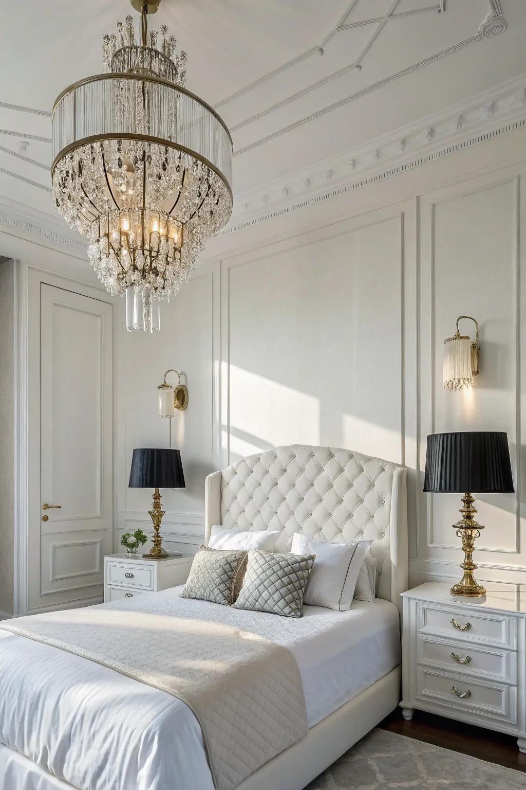 Sophisticated lighting enhances the mood in white bedrooms.