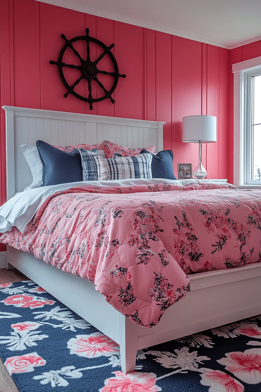 Pink and Blue Nautical Bedroom