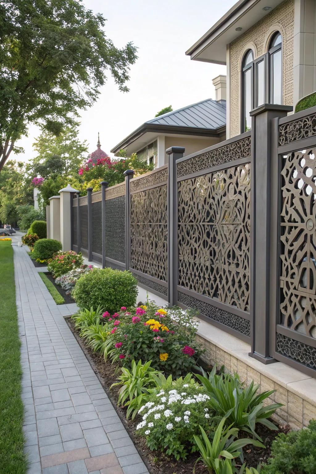 Geometric fencing patterns add artistic flair and sophistication.