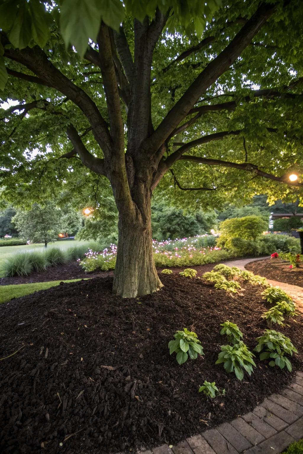 Mulch protects and beautifies the area around trees.