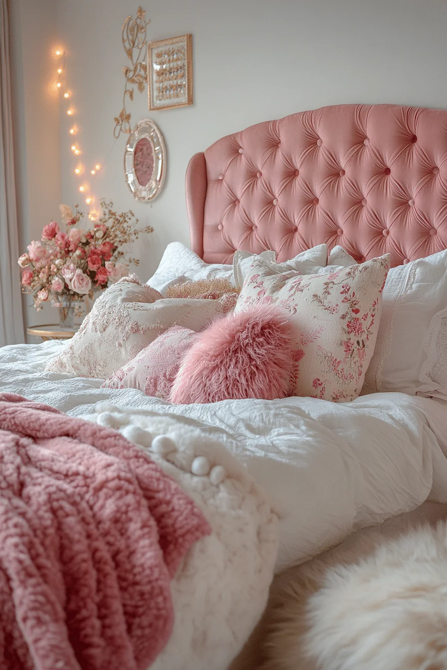 Boho Bedroom Featuring Canopy and Textured Pillows