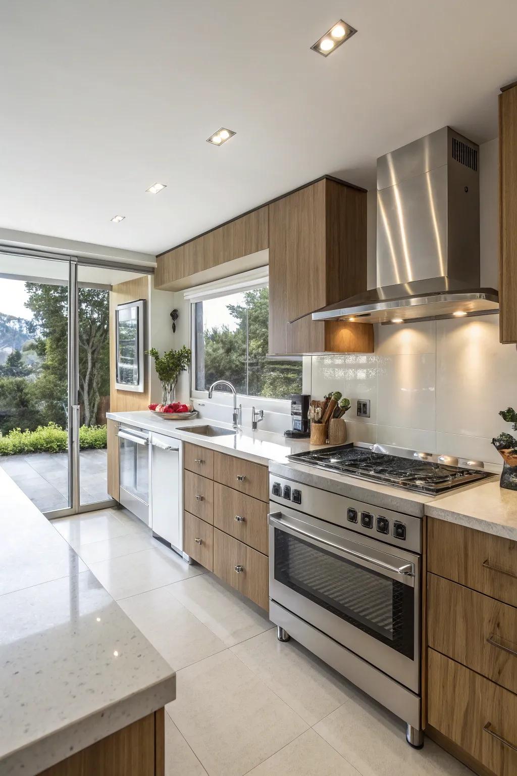 Sophisticated appliances enhance both style and efficiency.