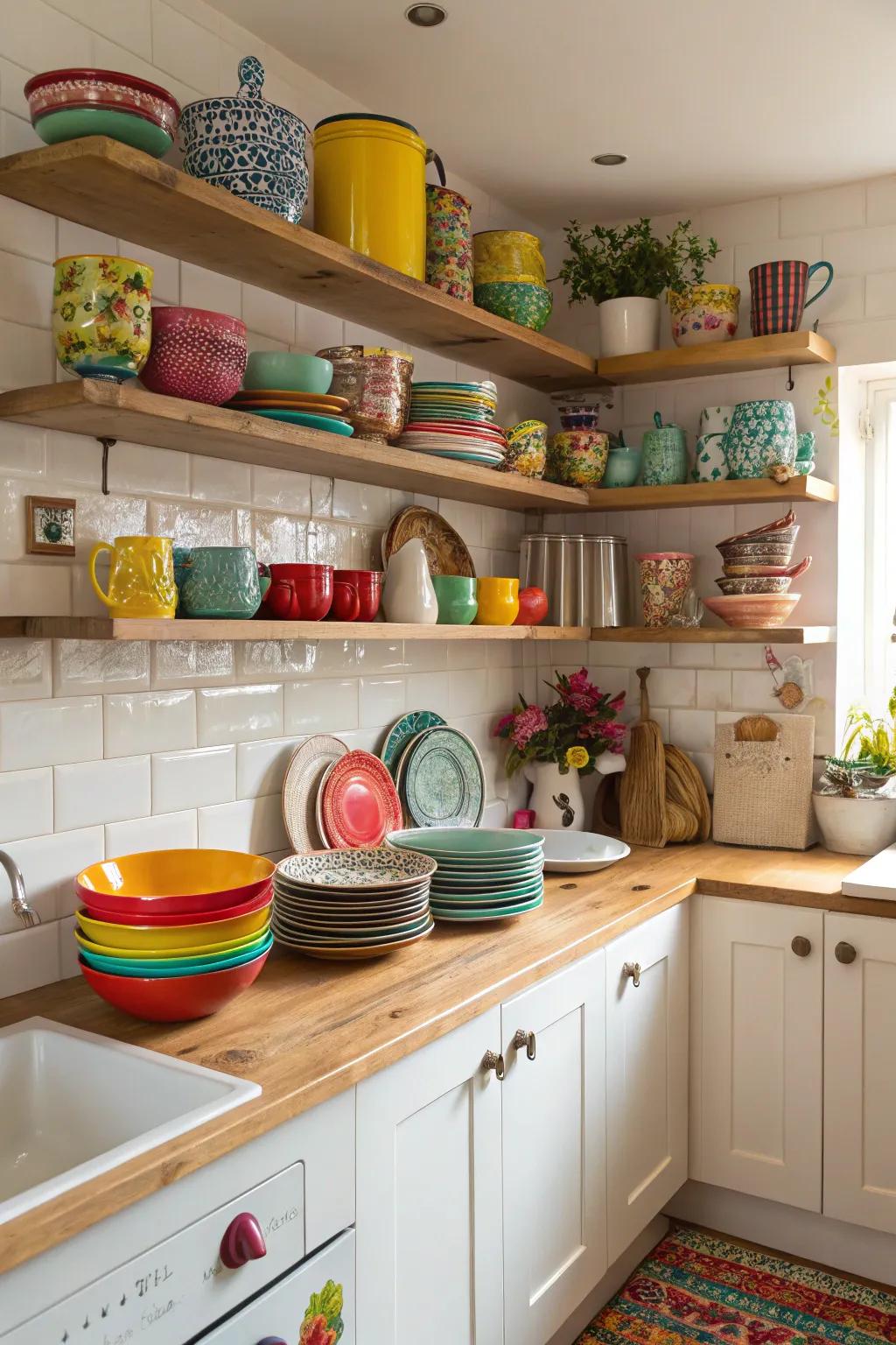 Open shelves add personality and openness to your kitchen.